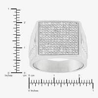 Mens White Cubic Zirconia Sterling Silver Square Fashion Ring