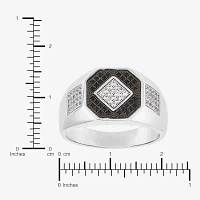 Mens Black Cubic Zirconia Sterling Silver Diamond Fashion Ring