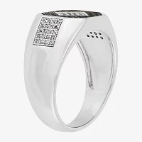 Mens Black Cubic Zirconia Sterling Silver Diamond Fashion Ring