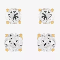 White Cubic Zirconia 18K Gold Over Silver Round 2 Pair Earring Set