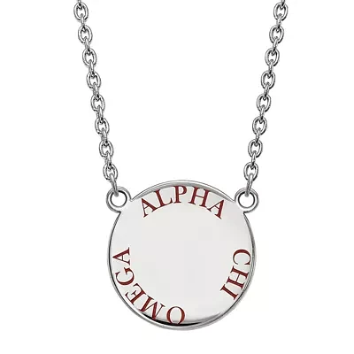 Sterling Silver Enamel Alpha Chi Omega Disc Pendant Necklace