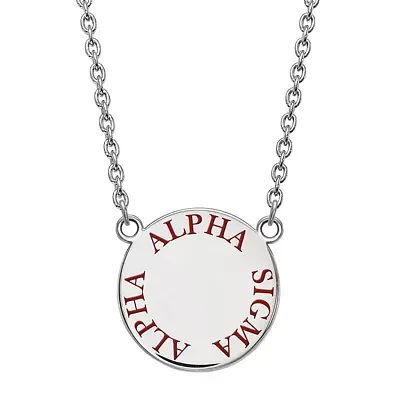 Alpha Sigma Alpha Enamel Sterling Silver Disc Pendant Necklace