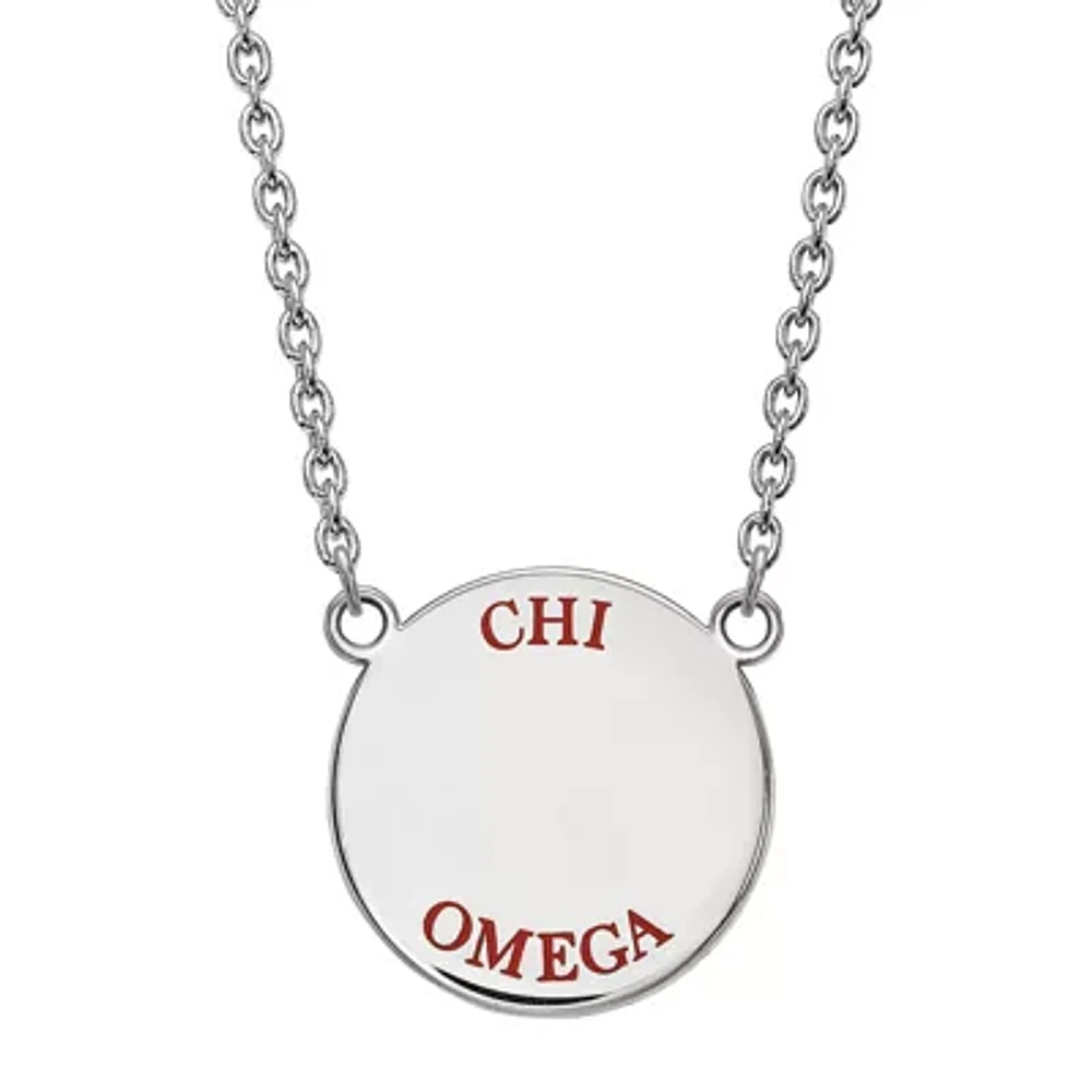 Chi Omega Enamel Sterling Silver Disc Pendant Necklace