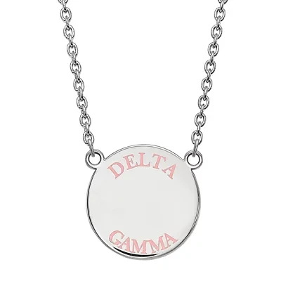 Delta Gamma Enamel Sterling Silver Disc Pendant Necklace