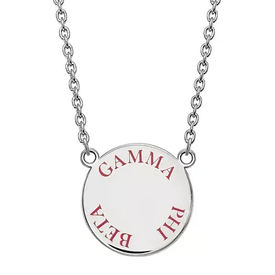 Gamma Phi Beta Enamel Sterling Silver Disc Pendant Necklace