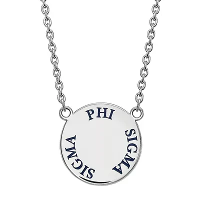 Phi Sigma Sigma Enamel Sterling Silver Disc Pendant Necklace