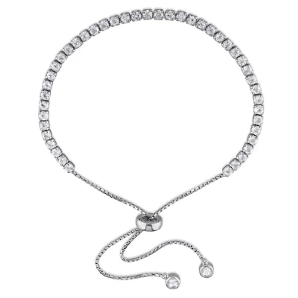 Genuine White Topaz Sterling Silver Bolo Bracelet