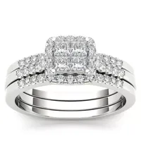 Womens / CT. T.W. Natural White Diamond 10K Gold Side Stone Halo Bridal Set