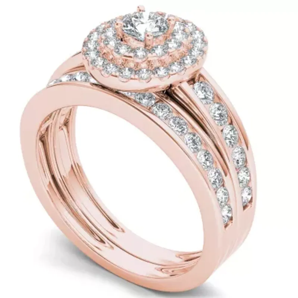 Womens 1 CT. T.W. Natural White Diamond 10K Gold Round Side Stone Bridal Set