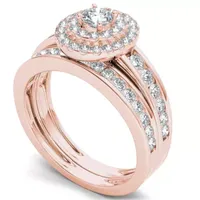 Womens 1 CT. T.W. Natural White Diamond 10K Gold Round Side Stone Bridal Set