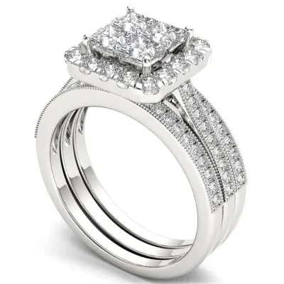 Womens 1 1/2 CT. T.W. Mined White Diamond 14K Gold Halo Bridal Set