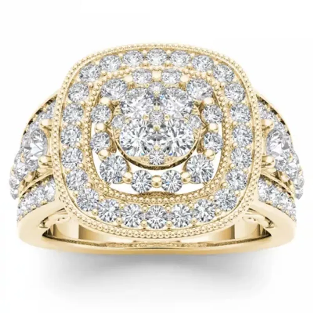 Womens 1 1/2 CT. T.W. Natural White Diamond 14K Gold Cushion Side Stone Halo Engagement Ring