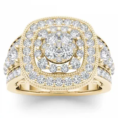 Womens 1 1/2 CT. T.W. Natural White Diamond 14K Gold Cushion Side Stone Halo Engagement Ring