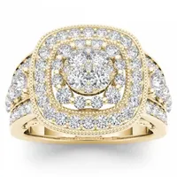 Womens 1 1/2 CT. T.W. Natural White Diamond 14K Gold Cushion Side Stone Halo Engagement Ring