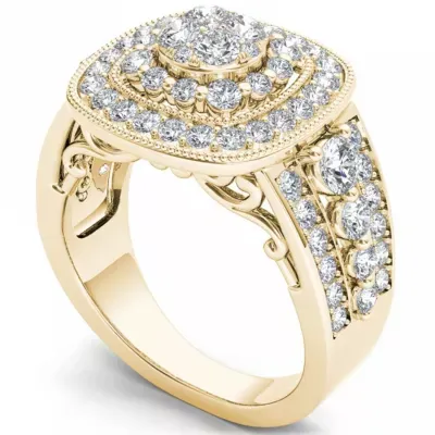 Womens 1 1/2 CT. T.W. Natural White Diamond 14K Gold Cushion Side Stone Halo Engagement Ring