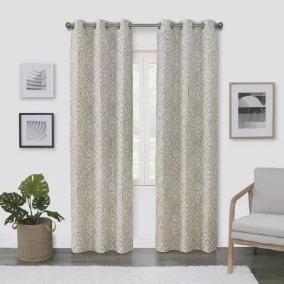 Regal Home Surfaces Ikat Scroll Light-Filtering Grommet Top Single Curtain Panel
