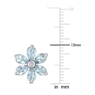 Diamond Accent Genuine Blue Aquamarine 14K White Gold 13mm Flower Stud Earrings
