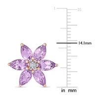 Diamond Accent Genuine Purple Amethyst 10K Rose Gold 14mm Flower Stud Earrings