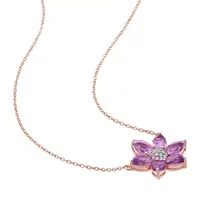 Womens Diamond Accent Genuine Purple Amethyst 10K Rose Gold Flower Pendant Necklace