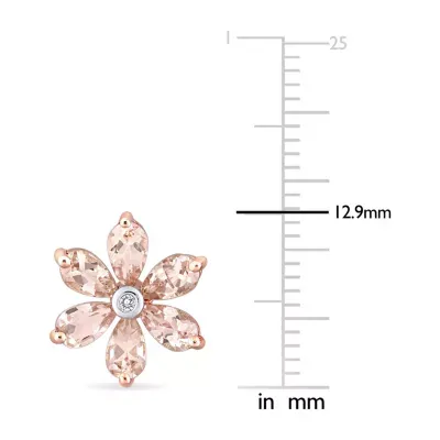 Diamond Accent Genuine Pink Morganite 10K Rose Gold 12.9mm Flower Stud Earrings