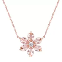 Womens Diamond Accent Genuine Pink Morganite 10K Rose Gold Flower Pendant Necklace