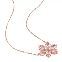 Womens Diamond Accent Genuine Pink Morganite 10K Rose Gold Flower Pendant Necklace