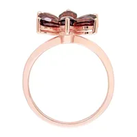 Womens Diamond Accent Genuine Red Garnet 10K Rose Gold Flower Cocktail Ring