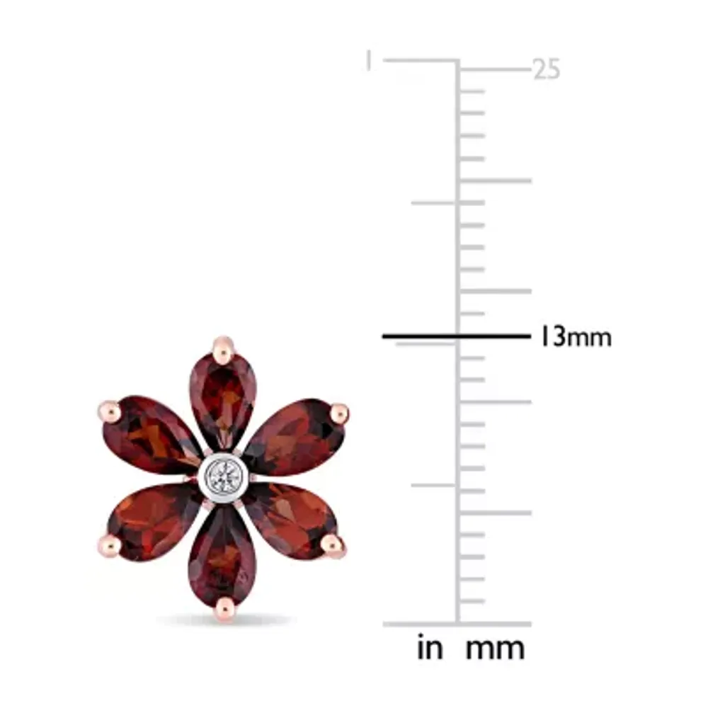 Diamond Accent Genuine Red Garnet 10K Rose Gold 13mm Flower Stud Earrings