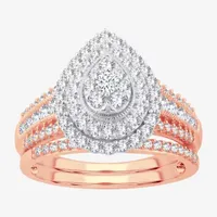 Womens 1 CT.T.W. Natural Diamond 10K or 14K Rose Gold Pear Halo Bridal Set