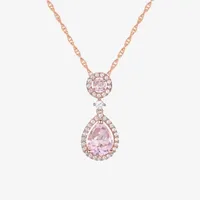 Womens Lab Created Pink Sapphire 14K Rose Gold Over Silver Pear Pendant Necklace