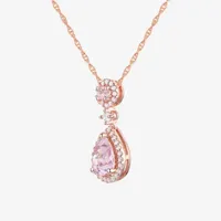 Womens Lab Created Pink Sapphire 14K Rose Gold Over Silver Pear Pendant Necklace