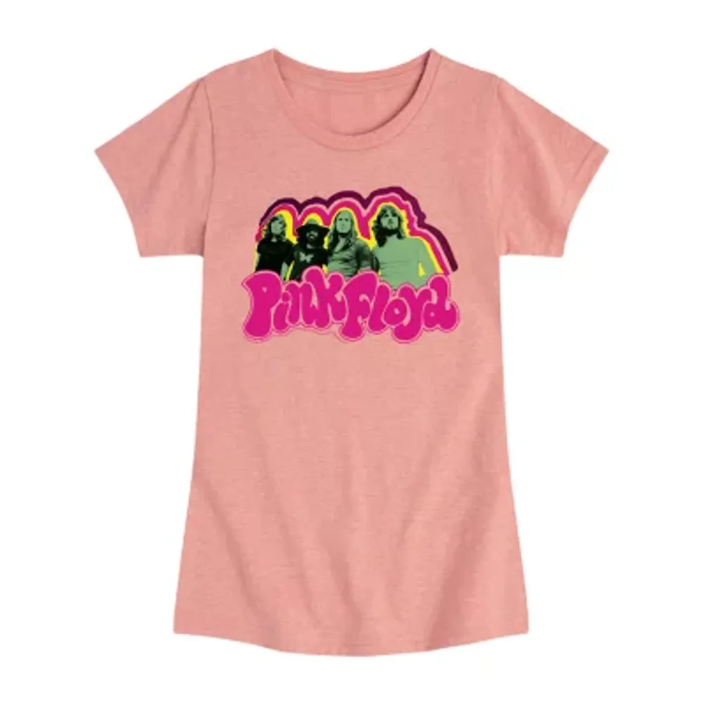 Little & Big Girls Crew Neck Short Sleeve Pink Floyd Graphic T-Shirt