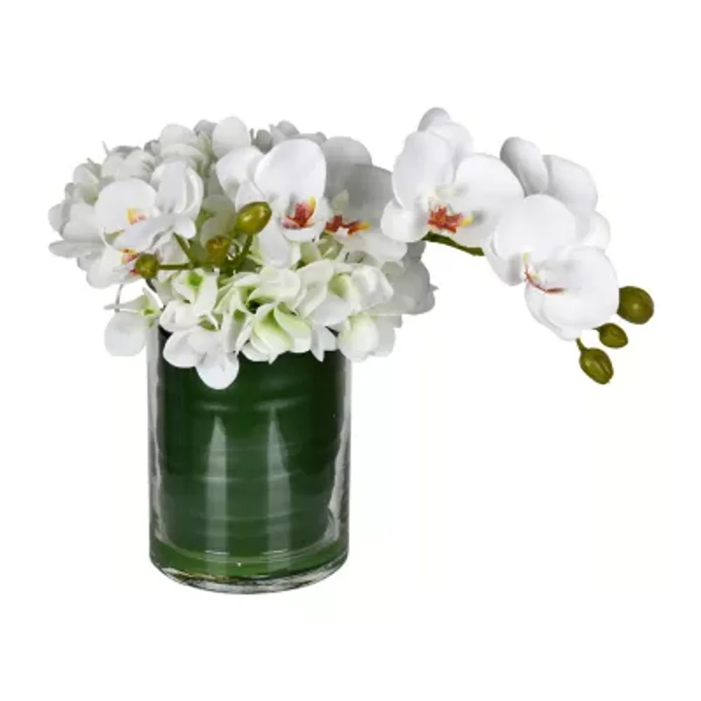 Vickerman 11" White Orchid In Glass Pot Floral Arrangement