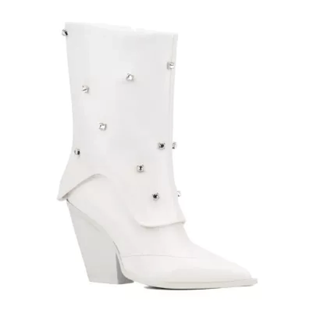 Olivia Miller Womens Bling Stacked Heel Booties