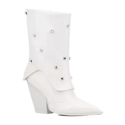 Olivia Miller Womens Bling Stacked Heel Booties