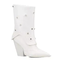 Olivia Miller Womens Bling Stacked Heel Booties