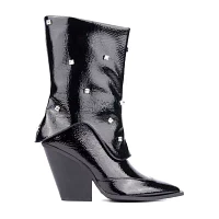 Olivia Miller Womens Bling Stacked Heel Booties