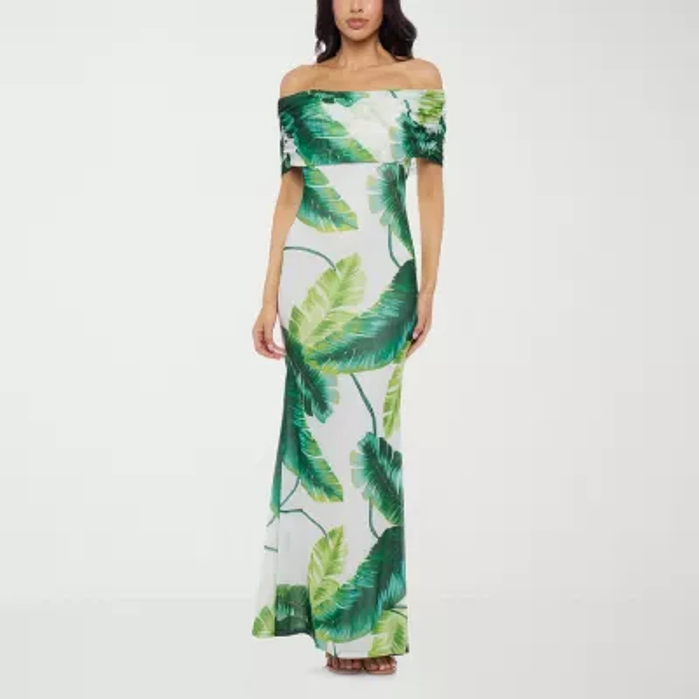 Premier Amour Off The Shoulder Womens Sleeveless Leaf Maxi Dress