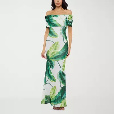 Premier Amour Off The Shoulder Womens Sleeveless Leaf Maxi Dress