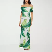 Premier Amour Off The Shoulder Womens Sleeveless Leaf Maxi Dress