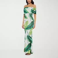 Premier Amour Off The Shoulder Womens Sleeveless Leaf Maxi Dress