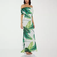 Premier Amour Off The Shoulder Womens Sleeveless Leaf Maxi Dress