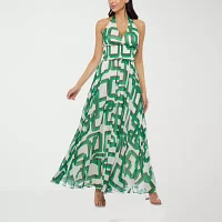 Premier Amour Halter Womens Sleeveless Geometric Maxi Dress