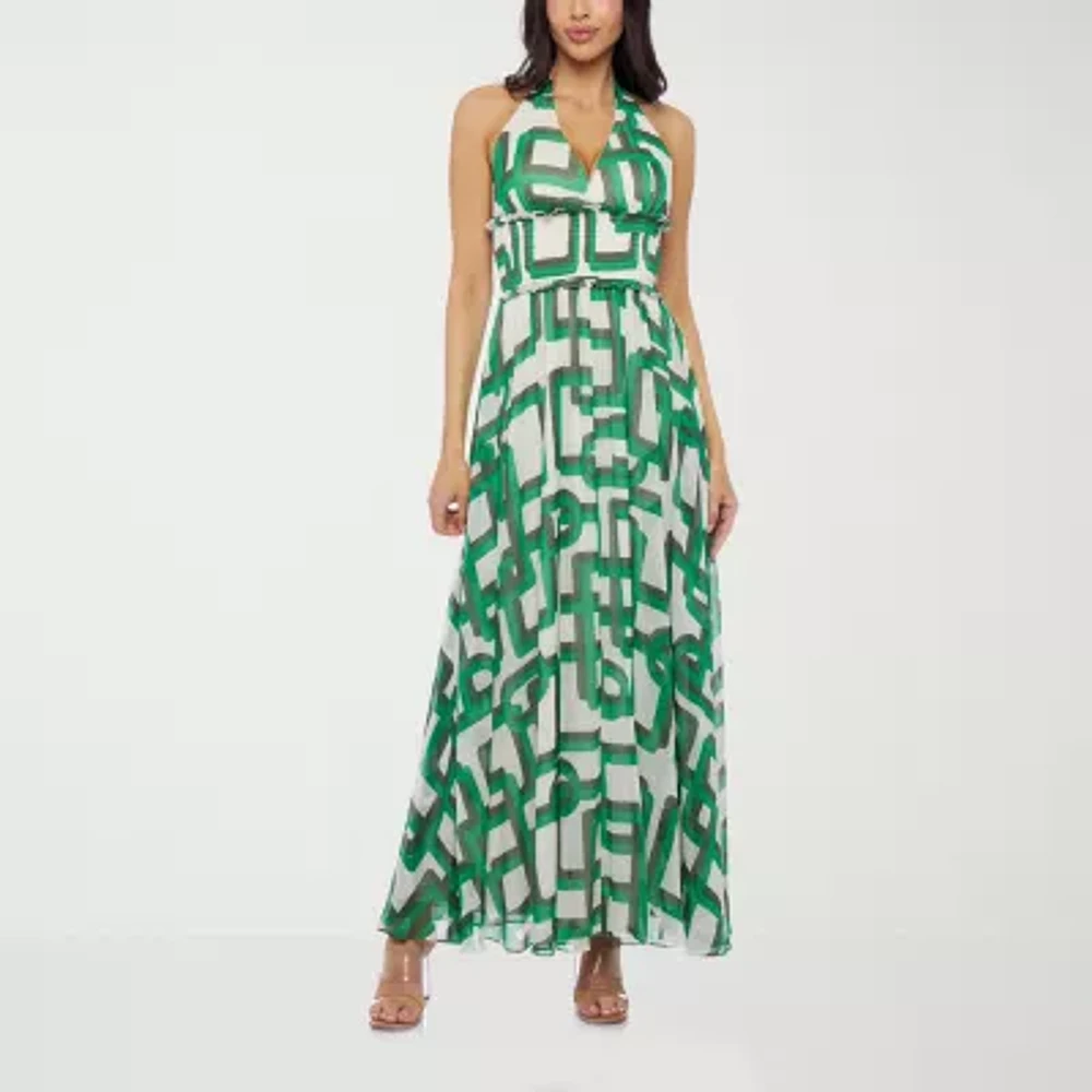 Premier Amour Halter Womens Sleeveless Geometric Maxi Dress