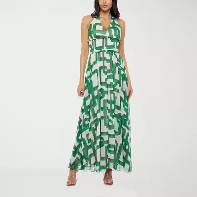 Premier Amour Halter Womens Sleeveless Geometric Maxi Dress