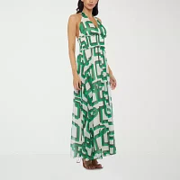 Premier Amour Halter Womens Sleeveless Geometric Maxi Dress