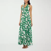 Premier Amour Halter Womens Sleeveless Geometric Maxi Dress