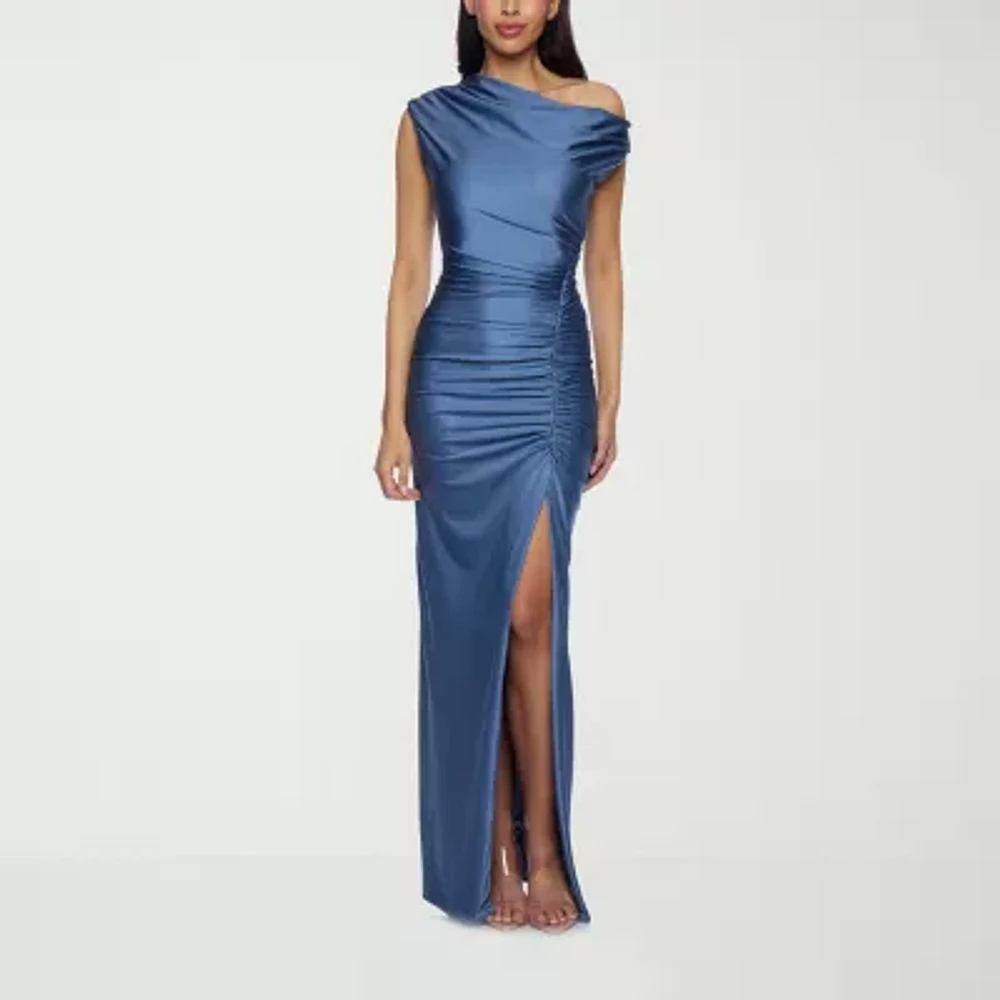 Premier Amour One Shoulder Womens Short Sleeve Evening Gown
