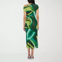 Premier Amour Womens One Shoulder Short Sleeve Midi Sheath Dress
