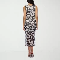 Premier Amour Womens Sleeveless Damask Midi Sheath Dress